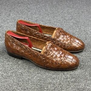 Moreschi Woven Leather Loafers Mens 10 Brown Handmade Italy Basket Weave Slip On